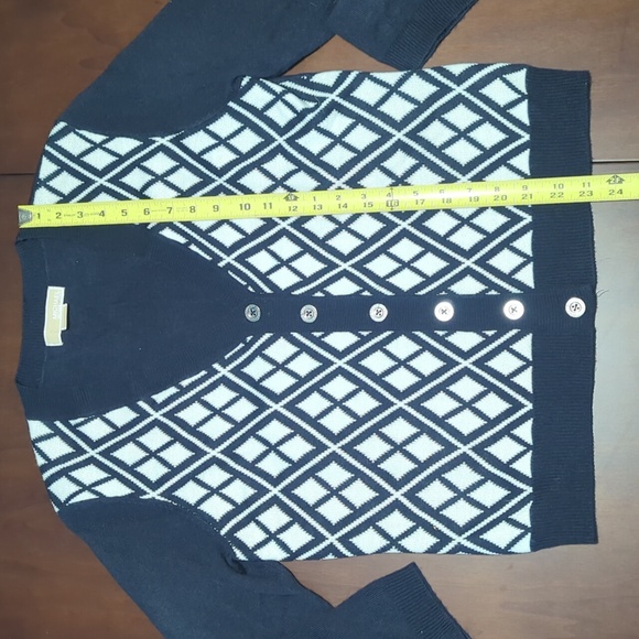 Michael Kors blue and white diamond design quarter sleeve cardigan button up - Picture 7 of 13